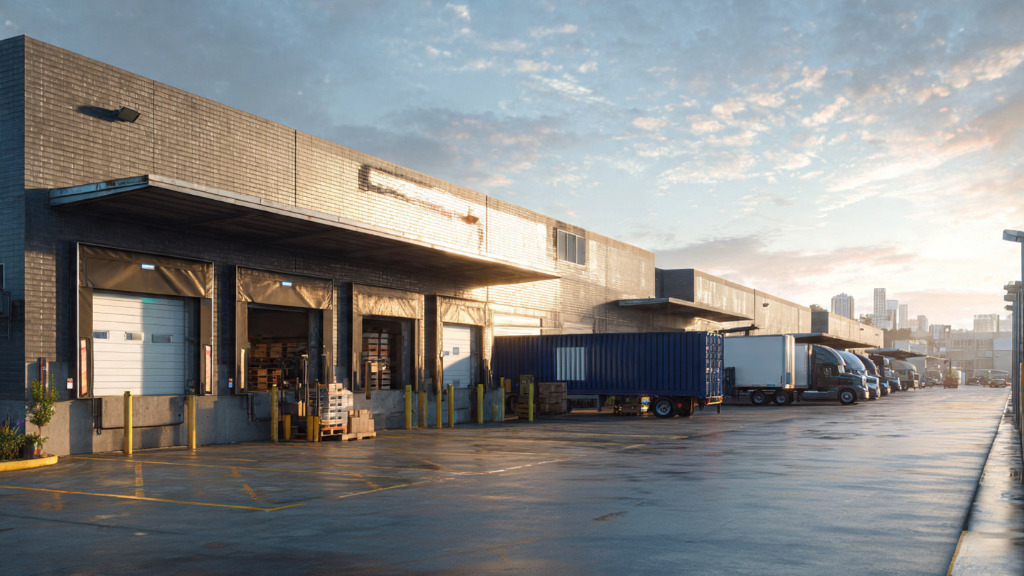 Blocked loading dock at a warehouse while adjacent doors remain active